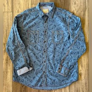 ITALIA Men’s XXL Blue Paisley Button-Down Long Sleeve Shirt Gingham Flip Cuff